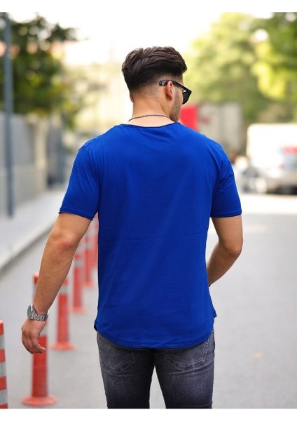 Erkek Basic Geniş Yaka Salaş Yazlık Bol Saks Tişört modelleri