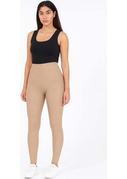 Kadın Yüksek Bel Basic Ten Rengi Tayt – Esnek, Rahat ve Günlük Kullanıma Uygun