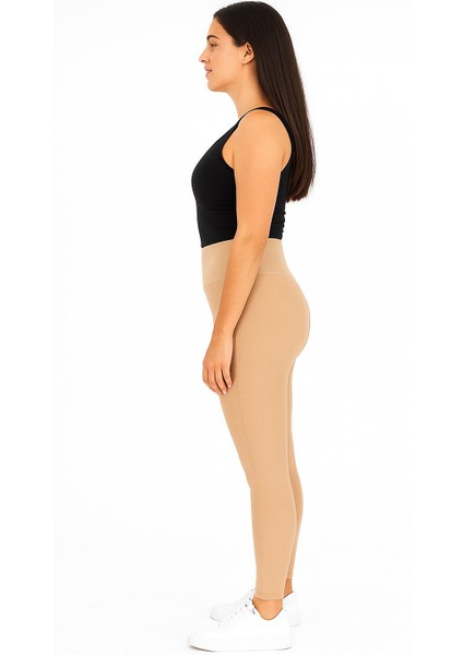 Kadın Yüksek Bel Basic Ten Rengi Tayt – Esnek, Rahat ve Günlük Kullanıma Uygun fırsatları