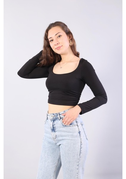 10716 Açık Yaka Kenarları Büzgülü Bluz