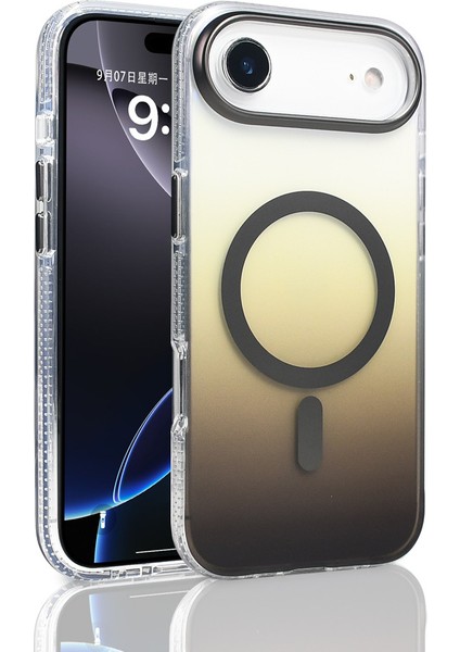 iPhone 17 Air Kılıf M-Safe Şarj Özellikli Transparan Renk Geçişli Lckc Toros Kapak - Gri