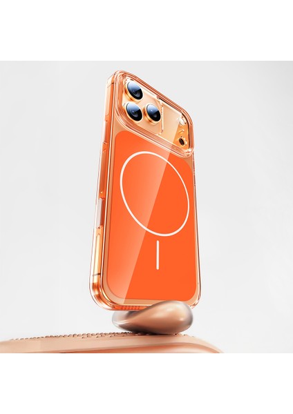iPhone 17 Pro Kılıf Lckc M-Safe Şarj Özellikli Şeffaf Kamera Kontrol Butonlu Lugano Kapak - Turuncu