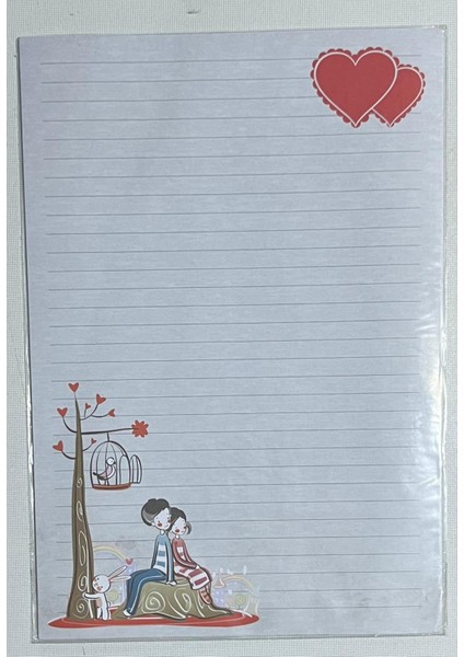 Desenli Mektup Kağıdı Ağaçlı Kuş Desenli 15Lİ Paket+15 Mektup Zarfı