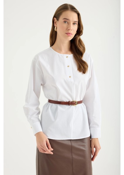 Düğme Detaylı Pamuk Gömlek