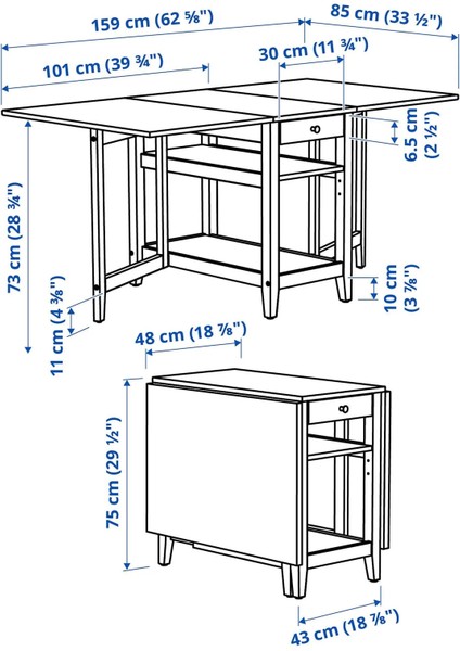 Nasınge Katlanır Mutfak Masası Beyaz 2 4 Kişilik 48 / 104 / 159 x 85 cm fiyatları