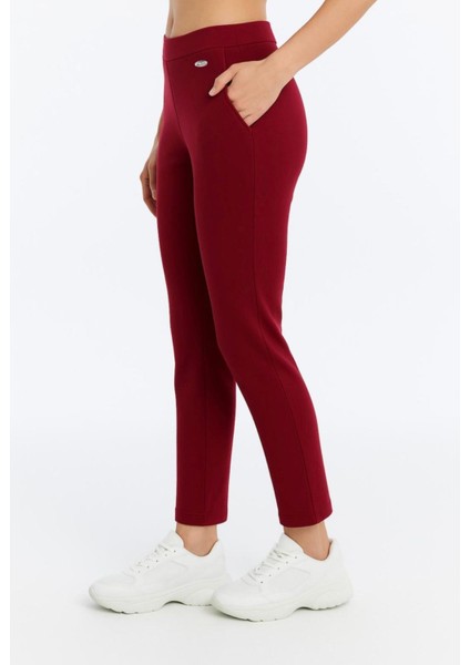 Kadın Bordo Eşofman Alt Cepli Klasik PAÇA-P376