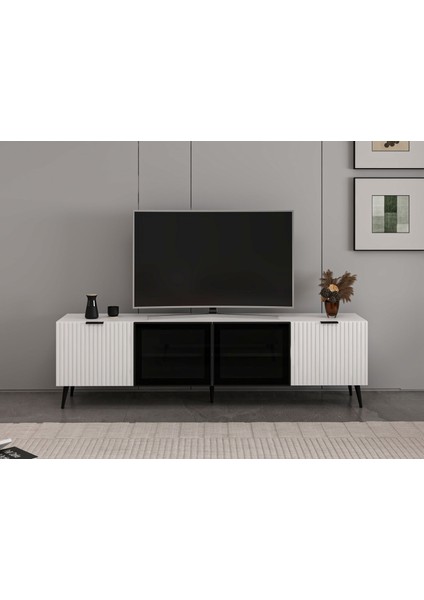 Plus Tv Ünitesi Cam Kapak Beyaz/beyaz