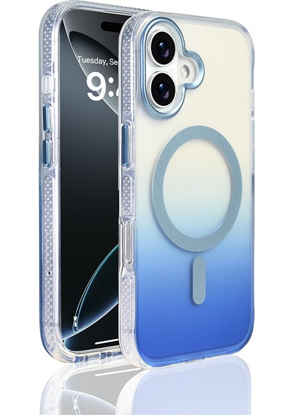 iPhone 17 Kılıf M-Safe Şarj Özellikli Transparan Renk Geçişli Lckc Toros Kapak - Mavi