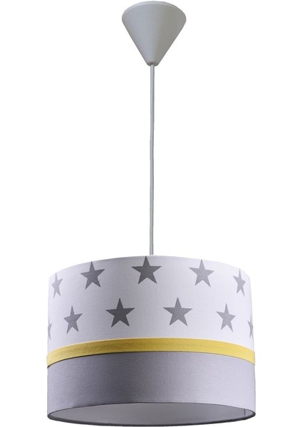 Beyaz Yıldızlı M-0424 Gri Sarı 2.li Set Kumaş Kaplama Genç ve Çocuk Odası Avize ve Abajur Takımı fiyatları