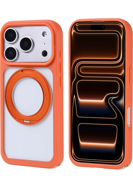 iPhone 17 Pro Max Kılıf M-Safe Şarj Özellikli Standlı Lckc Piza Silikon Kapak - Turuncu