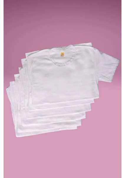 344X6 Kız Çocuk %100 Pamuk Penye Ribana 6'lı Dantelli Yarım Kol Atlet-Beyaz