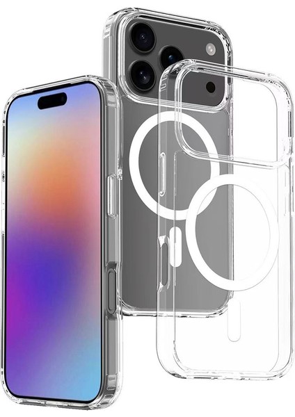 iPhone 17 Pro Max Kılıf M-Safe Şarj Özellikli Şeffaf Sert Pc Lckc Embos Kapak - Şeffaf