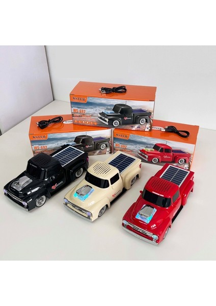 WS-692BT Kamyone Araba Radyolu Güneş Panelli Bluetooth Hoparlör Powerbanklı Kırmızı fiyatları