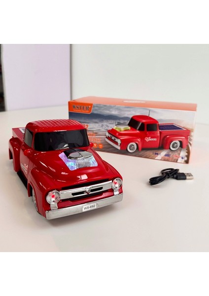 WS-692BT Kamyone Araba Radyolu Güneş Panelli Bluetooth Hoparlör Powerbanklı Kırmızı modelleri