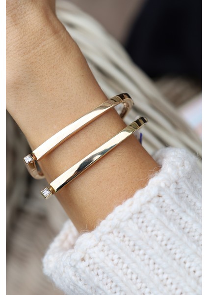 14 Ayar Altın Cetaş Tek Taş Detaylı Yeşil Geometrik Kelepçe modelleri