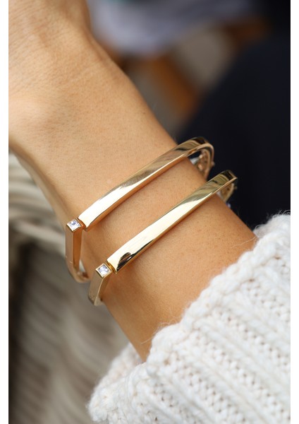 14 Ayar Altın Cetaş Tek Taş Detaylı Yeşil Geometrik Kelepçe fırsatları