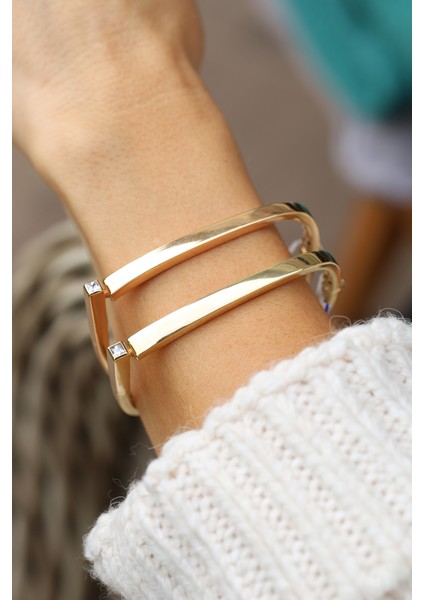 14 Ayar Altın Cetaş Tek Taş Detaylı Yeşil Geometrik Kelepçe indirimleri