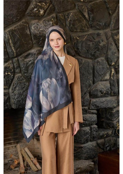 Siyah/Mor Winter Bloom Soft Şal