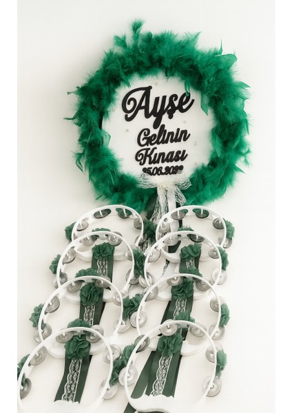 Lazer Kesim Güllü Plastik Tef Kına Defi Kına Malzemesi 10LU ve Otrişli Deri Tef Vurmalı Çalgı