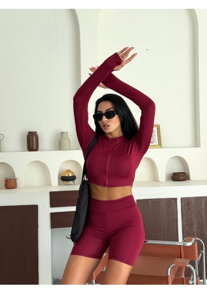 Slim Fit Yüksek Bel Toparlayıcı Crop Kadın 2’li Tayt Takım
