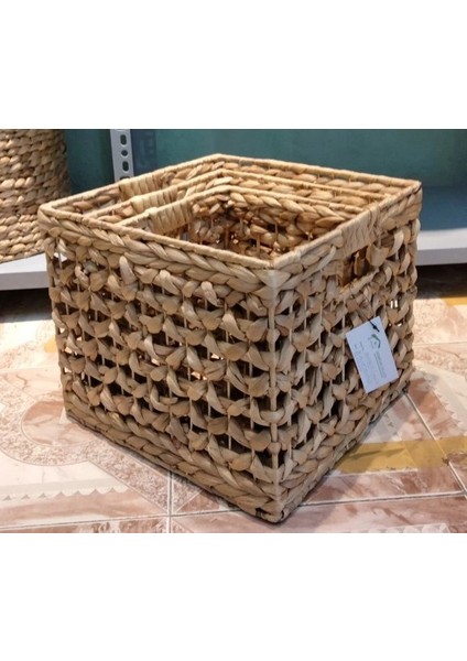 Dekoratif Kulplu Kare Hasır Sepet Sele 3lü modelleri