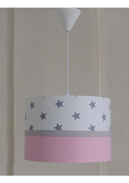 Beyaz Yıldızlı M-0432 Pembe 2.li Set Kumaş Kaplama Bebek Genç ve Çocuk Odası Avize ve Abajur Takımı fiyatları