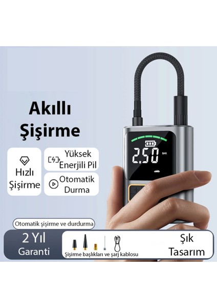 Turbo Şarjlı Araç Kompresörü Digital Ekran Lastik Şişirme Pompası Tüm Araçlar ile Uyumlu Hızlı Doldurma