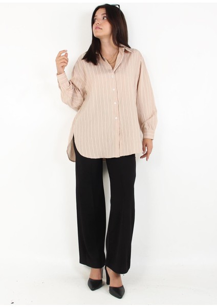 5586 Çift Çizgili Ince Cepsiz Salaş Gömlek