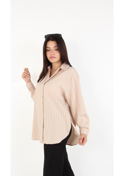 5586 Çift Çizgili Ince Cepsiz Salaş Gömlek fırsatları