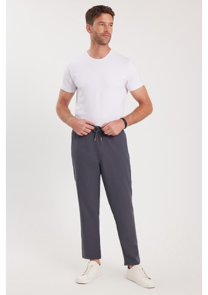 Erkek Regular Fit Beli Lastikli Bağcıklı Jogger koyu Gri Pantolon Rahat Kesim Yan Cepli fiyatları
