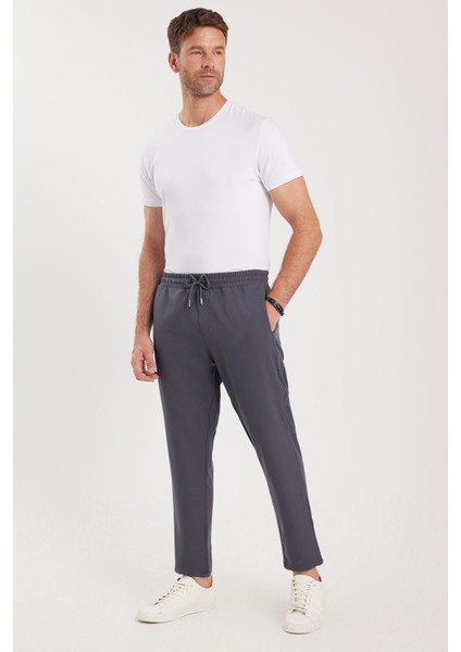 Erkek Regular Fit Beli Lastikli Bağcıklı Jogger koyu Gri Pantolon Rahat Kesim Yan Cepli fırsatları