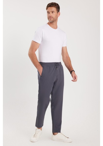 Erkek Regular Fit Beli Lastikli Bağcıklı Jogger koyu Gri Pantolon Rahat Kesim Yan Cepli indirimleri