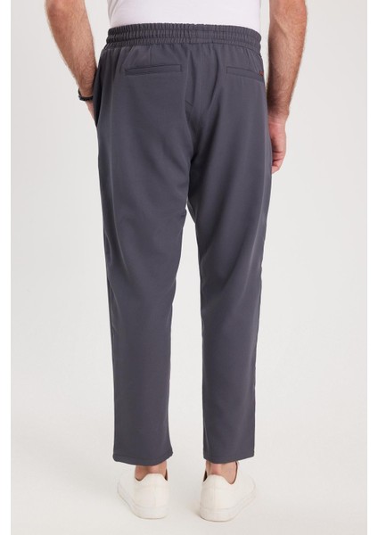 Erkek Regular Fit Beli Lastikli Bağcıklı Jogger koyu Gri Pantolon Rahat Kesim Yan Cepli