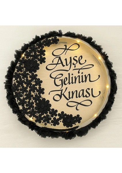 Ledli Şeffaf Gelin Tefi Çiçek Taş Düğün Kına Nedime Bride Parti Defi Vurmalı Çalgı Zilli Def Isimli Siyah