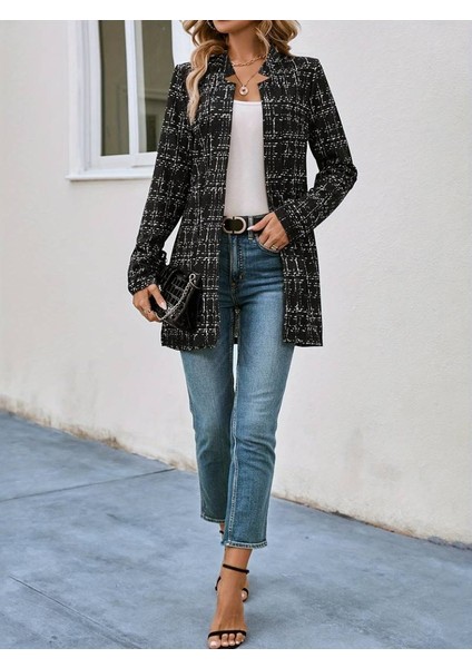 Kadın Uzun Kollu Kırlangıç Yaka Önü Açık Şanel Ceket modelleri