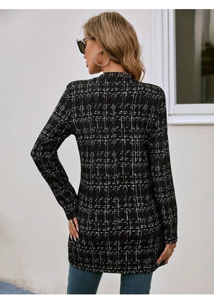 Kadın Uzun Kollu Kırlangıç Yaka Önü Açık Şanel Ceket