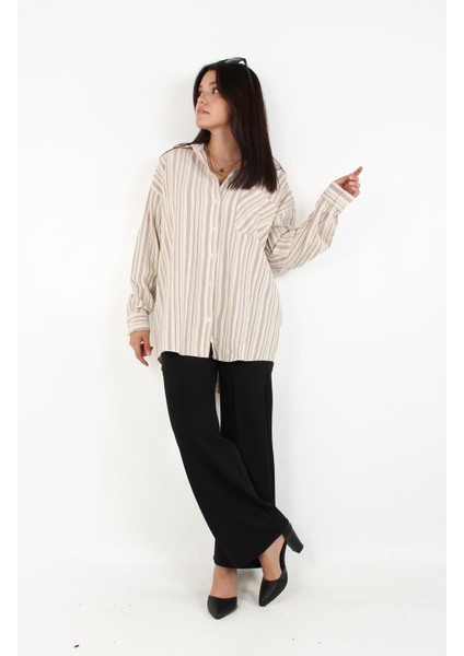 5599 Keten Çizgili Cepli Gömlek