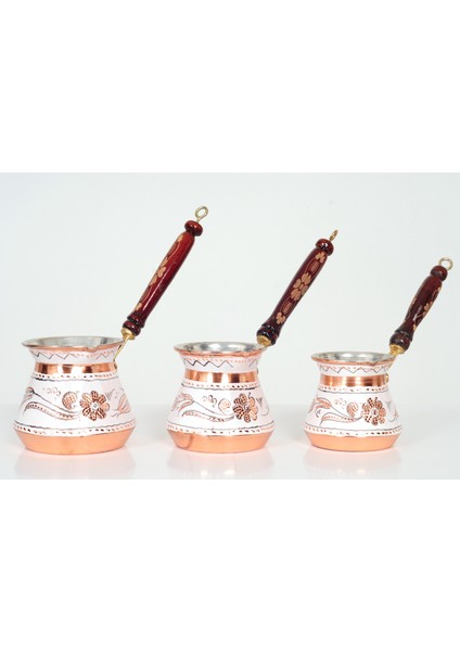 Erzincan Işlemeli Tombik Bakır Cezve Seti