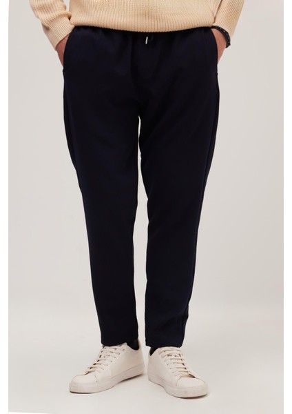 Erkek Regular Fit Beli Lastikli Bağcıklı Jogger lacivert Pantolon Rahat Kesim Yan Cepli