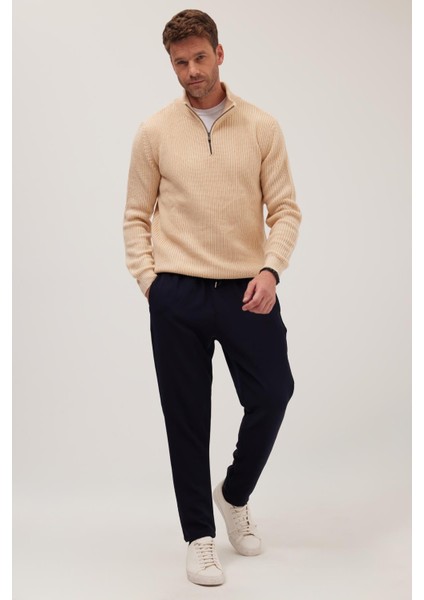 Erkek Regular Fit Beli Lastikli Bağcıklı Jogger lacivert Pantolon Rahat Kesim Yan Cepli indirimleri