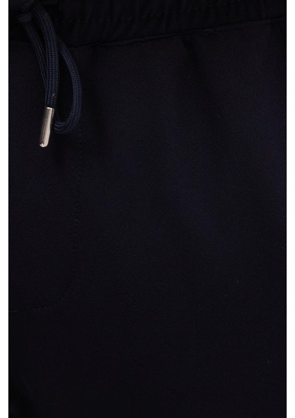 Erkek Regular Fit Beli Lastikli Bağcıklı Jogger lacivert Pantolon Rahat Kesim Yan Cepli