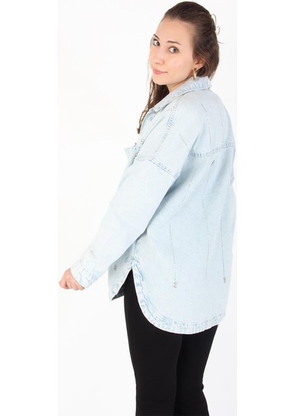 379 Çift Cep Damla Taşlı Kot Gömlek modelleri