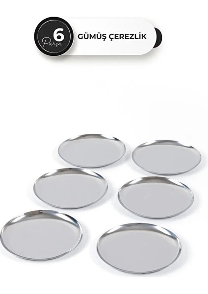 TPSE12 Manor 12 cm Metal Tatlı Tabağı 6 Adet Gümüş Renk – Şık Sunum ve Servis Seti fiyatları