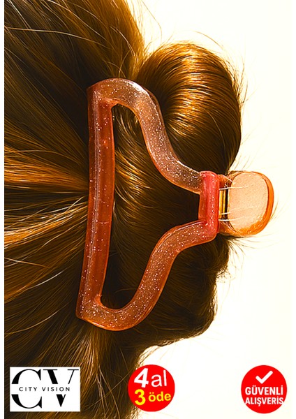 Simli Oval Model Turuncu Renk 11 cm Kadın Mandal Saç Tokası - Şık ve Dayanıklı