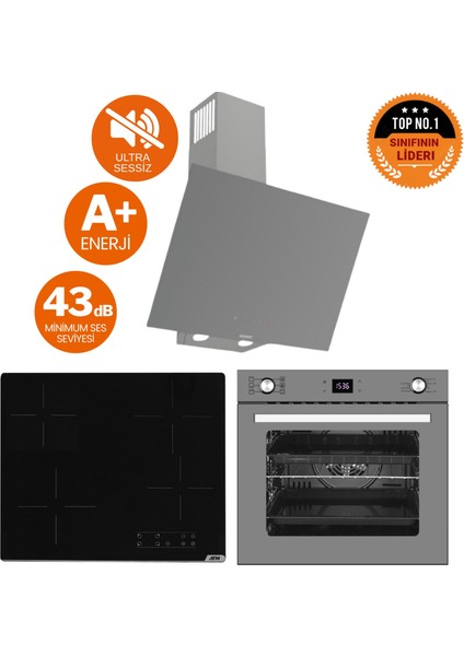 ve Afm Tech Marka / Antrasit Elektrikli Vitro. Sessiz Ankastre Set (D079-SA + V6-04 + FM7710)