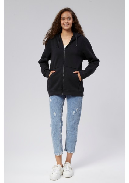 Mooncover Kadın Fermuarlı Kapşonlu Kanguru Cepli Sweatshirt modelleri
