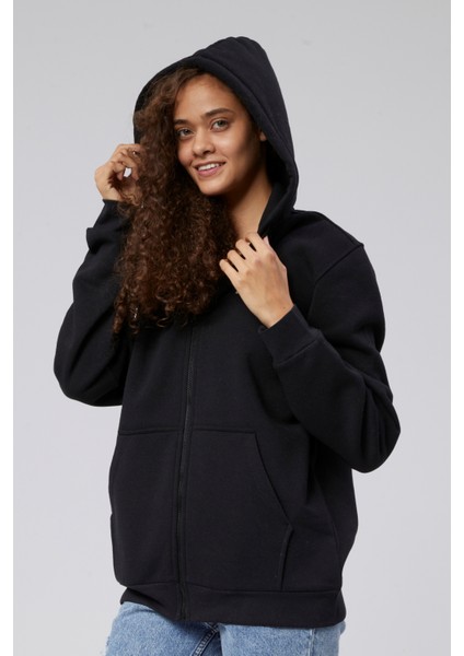 Mooncover Kadın Fermuarlı Kapşonlu Kanguru Cepli Sweatshirt indirimleri