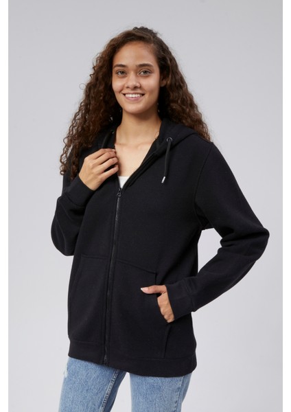 Mooncover Kadın Fermuarlı Kapşonlu Kanguru Cepli Sweatshirt