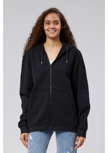 Mooncover Kadın Fermuarlı Kapşonlu Kanguru Cepli Sweatshirt