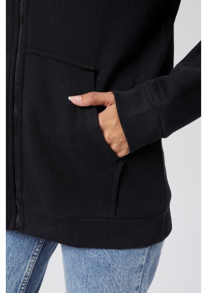 Mooncover Kadın Fermuarlı Kapşonlu Kanguru Cepli Sweatshirt